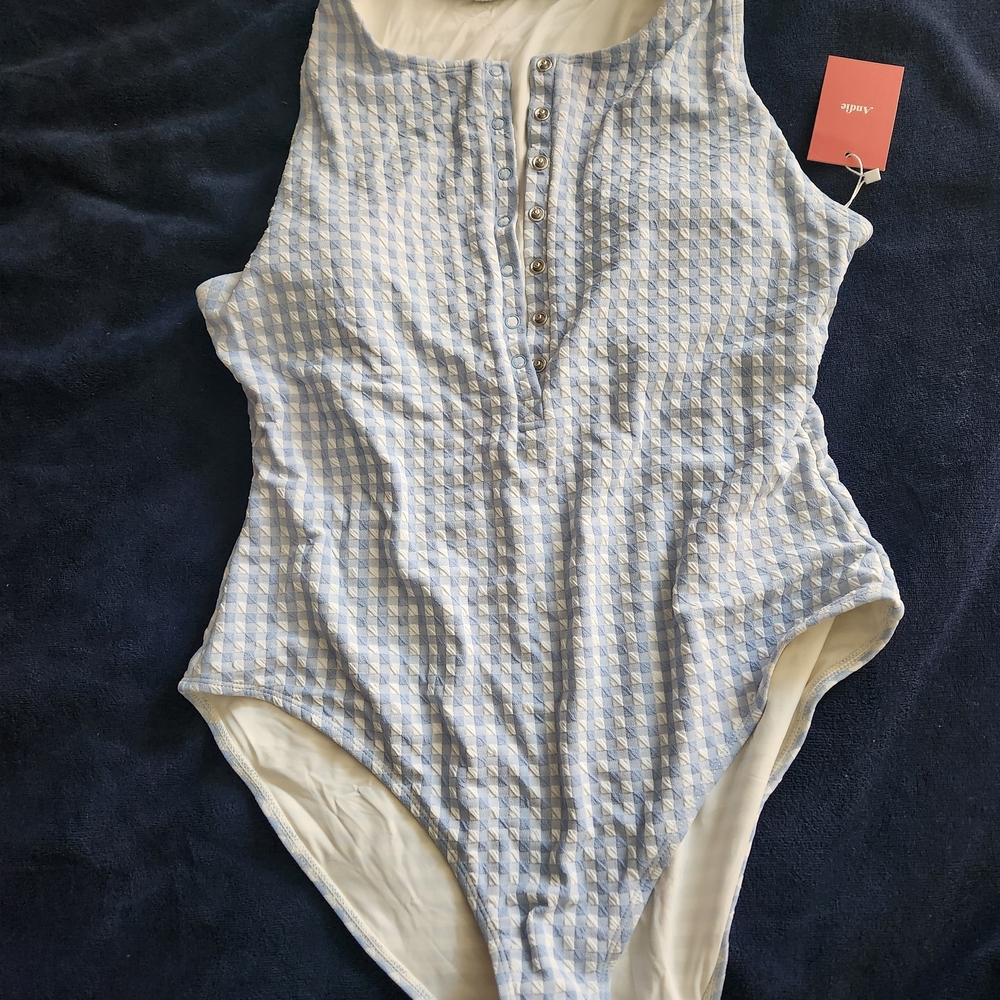 Blue and White Gingham One Piece Swimsuit